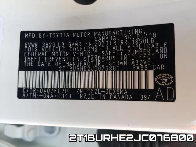 2T1BURHE2JC076800 фото 2