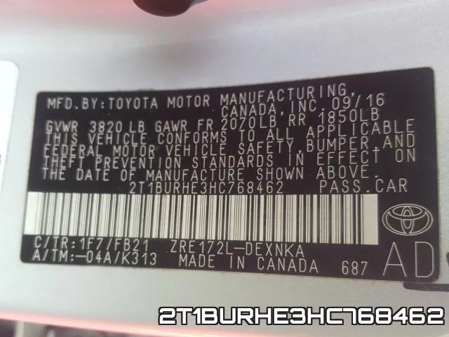 2T1BURHE3HC768462 фото 2