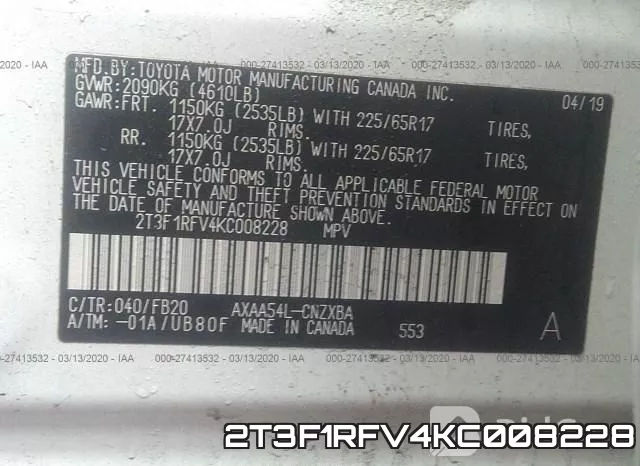2T3F1RFV4KC008228 фото 10