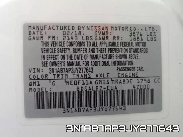3N1AB7AP3JY277643 фото 2