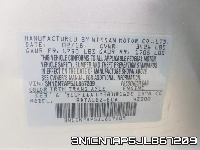 3N1CN7AP5JL867209 фото 2