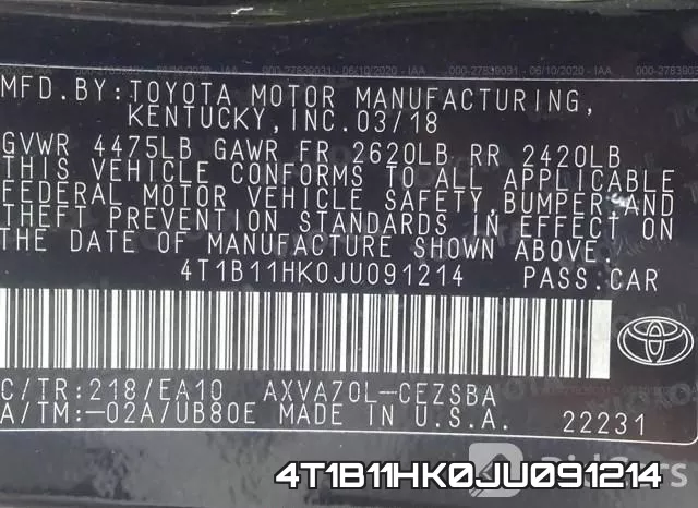 4T1B11HK0JU091214 фото 10