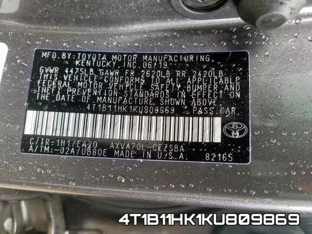 4T1B11HK1KU809869 фото 2