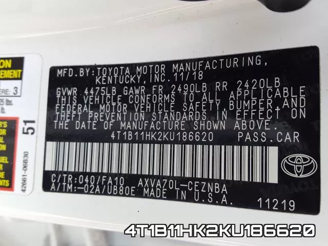 4T1B11HK2KU186620 фото 2