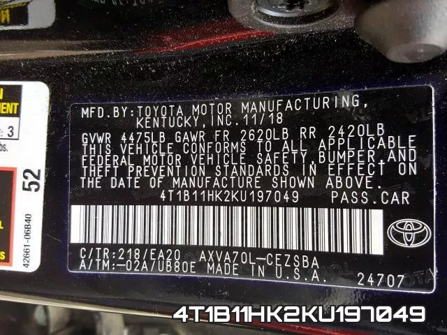 4T1B11HK2KU197049 фото 2