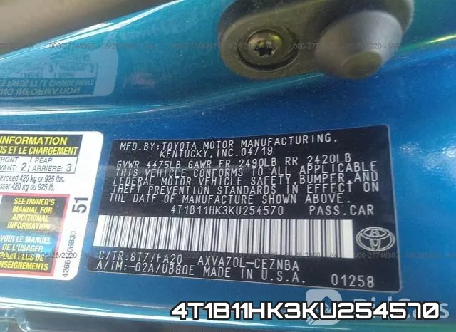4T1B11HK3KU254570 фото 10