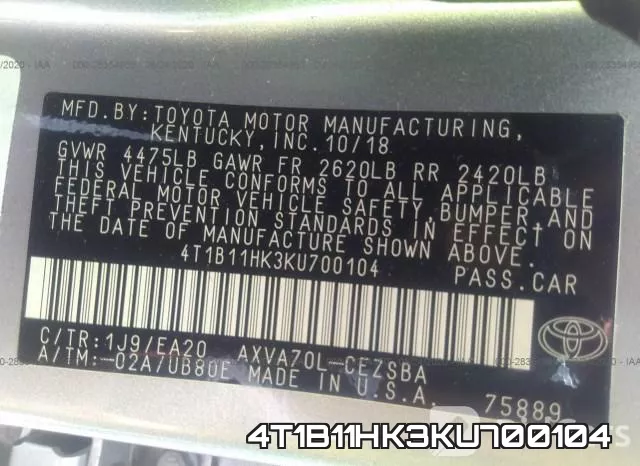 4T1B11HK3KU700104 фото 10