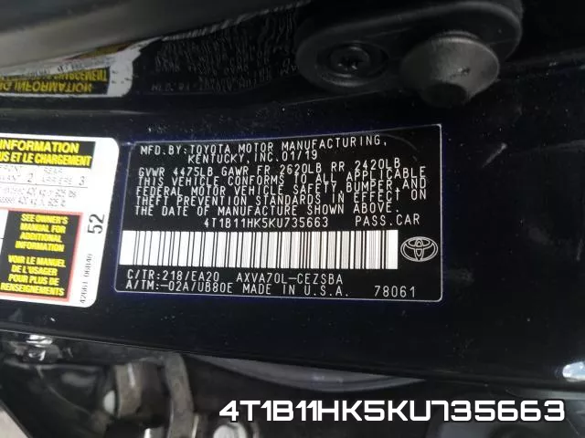 4T1B11HK5KU735663 фото 2