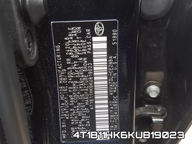 4T1B11HK6KU819023 фото 2
