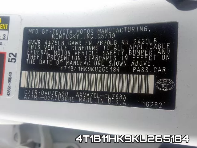 4T1B11HK9KU265184 фото 2