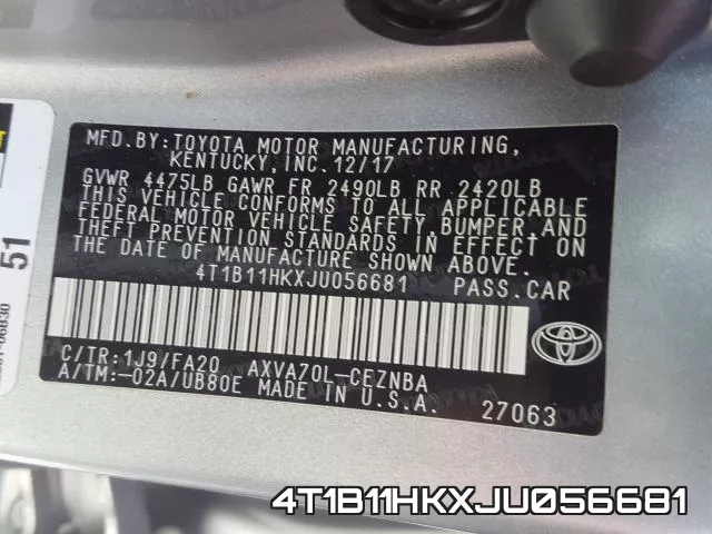 4T1B11HKXJU056681 фото 2