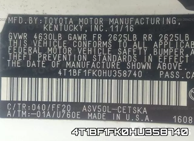 4T1BF1FK0HU358740 фото 10