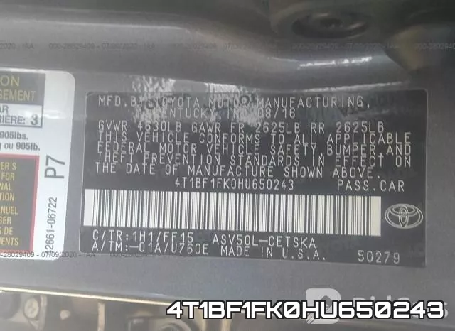 4T1BF1FK0HU650243 фото 10