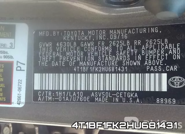 4T1BF1FK2HU681431 фото 10