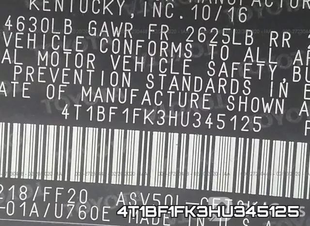 4T1BF1FK3HU345125 фото 10