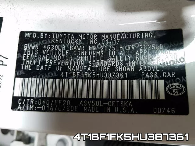 4T1BF1FK5HU387361 фото 2