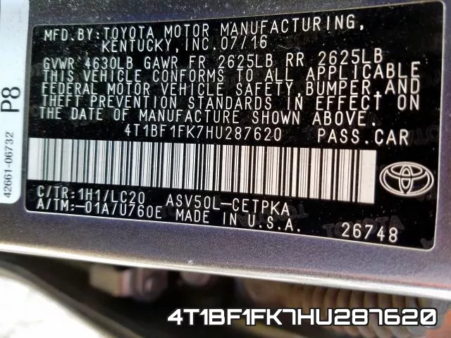 4T1BF1FK7HU287620 фото 2