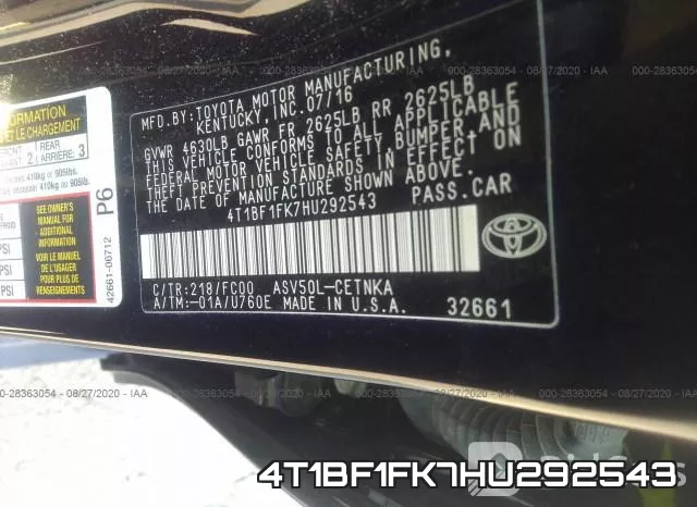 4T1BF1FK7HU292543 фото 10