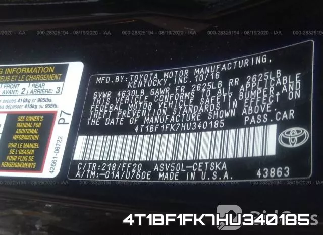 4T1BF1FK7HU340185 фото 10