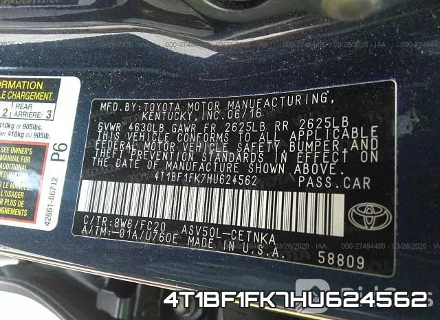4T1BF1FK7HU624562 фото 10