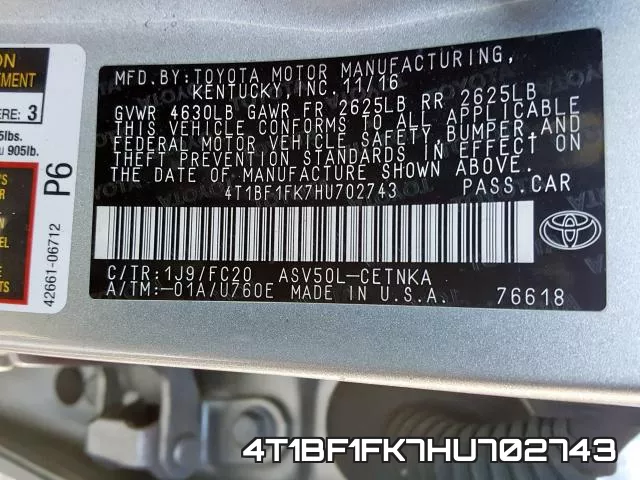 4T1BF1FK7HU702743 фото 2