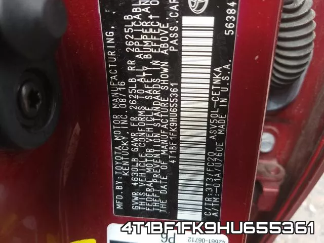 4T1BF1FK9HU655361 фото 2
