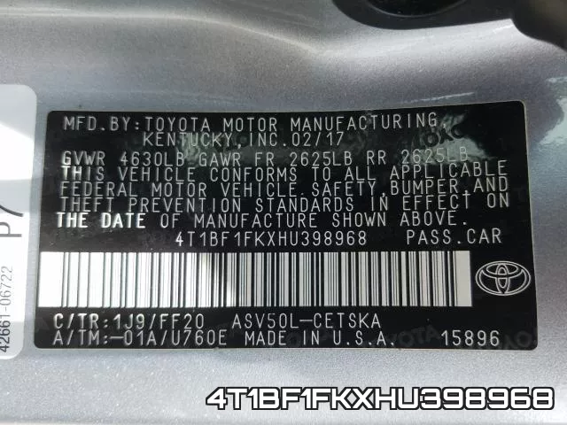 4T1BF1FKXHU398968 фото 2