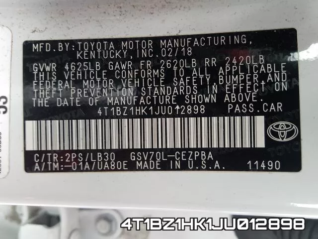 4T1BZ1HK1JU012898 фото 2