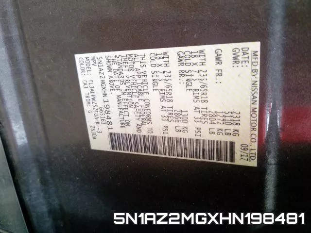 5N1AZ2MGXHN198481 фото 2