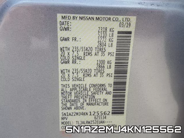 5N1AZ2MJ4KN125562 фото 2