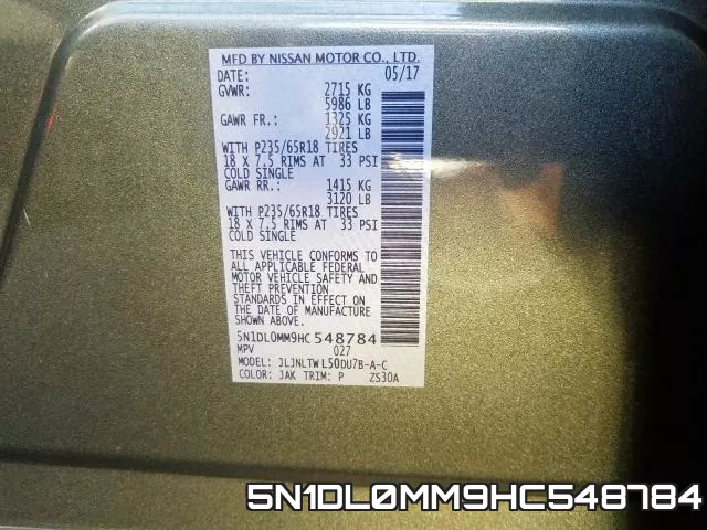 5N1DL0MM9HC548784 фото 10