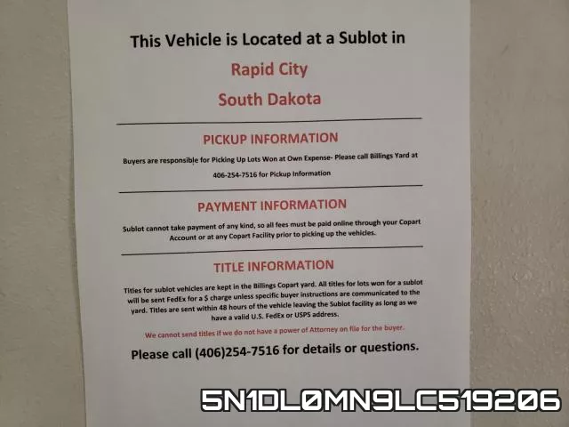 5N1DL0MN9LC519206 фото 9
