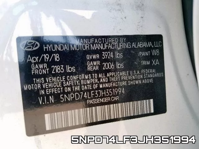 5NPD74LF3JH351994 фото 2