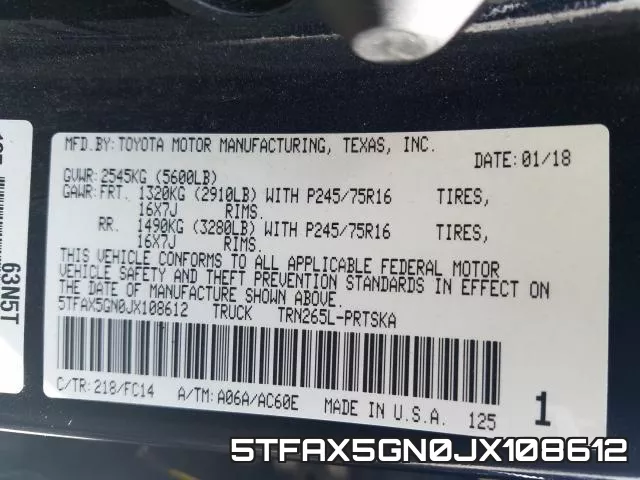 5TFAX5GN0JX108612 фото 2