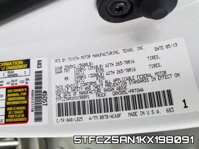5TFCZ5AN1KX198091 фото 2