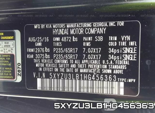 5XYZU3LB1HG456363 фото 10
