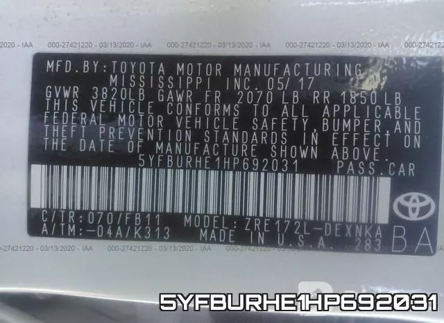 5YFBURHE1HP692031 фото 10