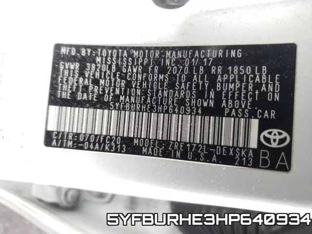 5YFBURHE3HP640934 фото 2