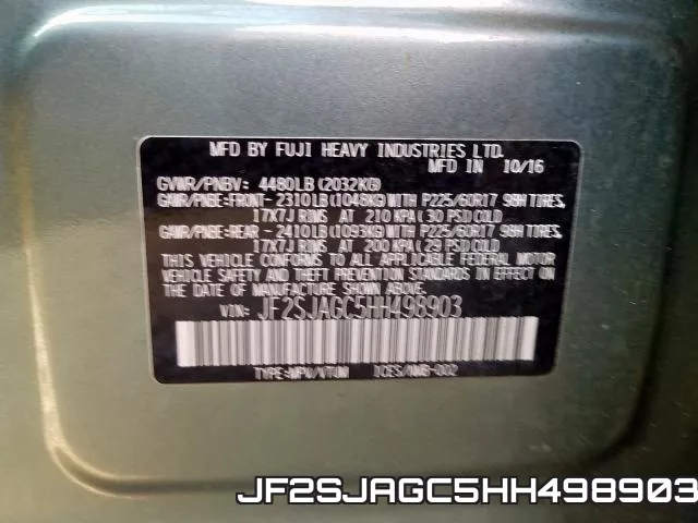 JF2SJAGC5HH498903 фото 2
