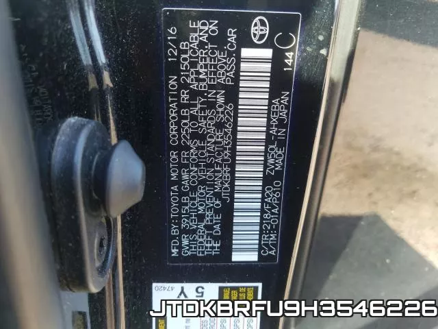 JTDKBRFU9H3546226 фото 2