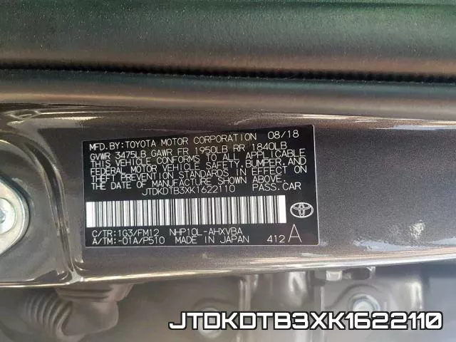 JTDKDTB3XK1622110 фото 2