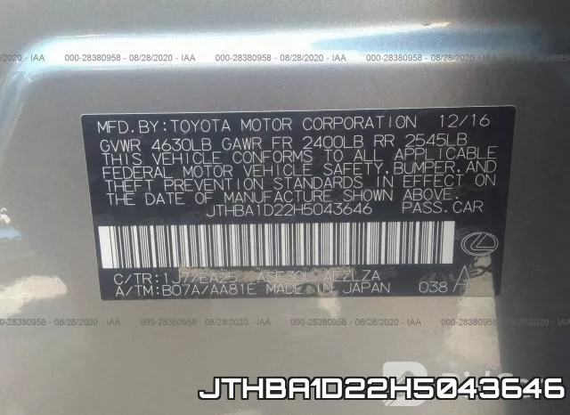 JTHBA1D22H5043646 фото 10