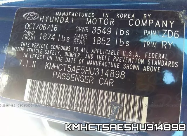 KMHCT5AE5HU314898 фото 10