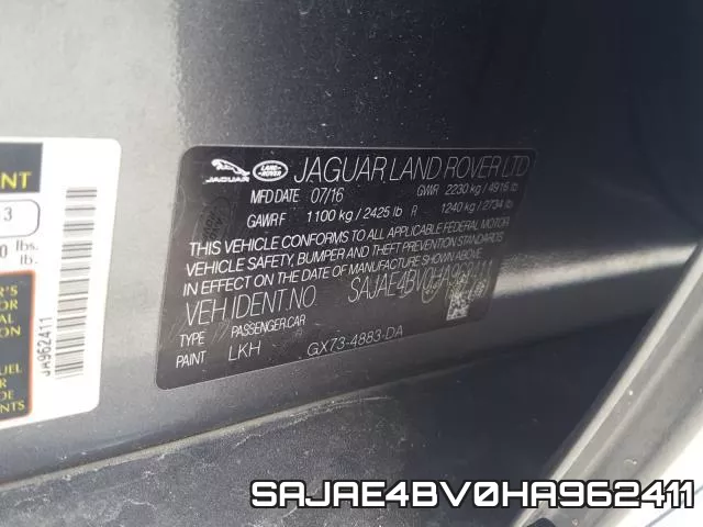 SAJAE4BV0HA962411 фото 2