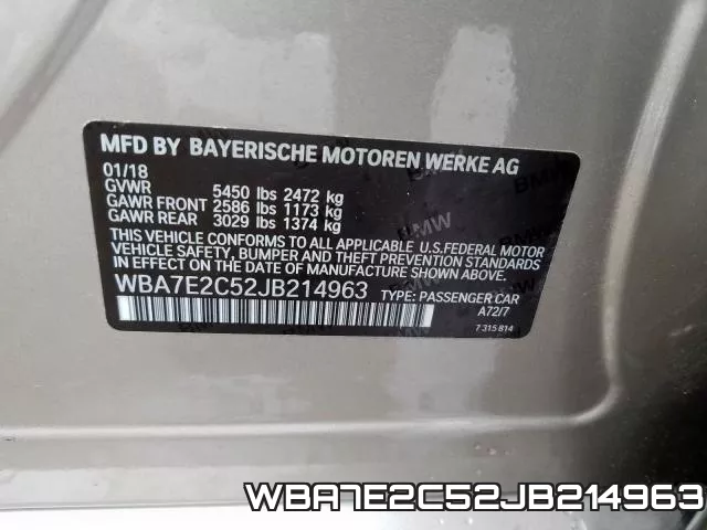 WBA7E2C52JB214963 фото 2
