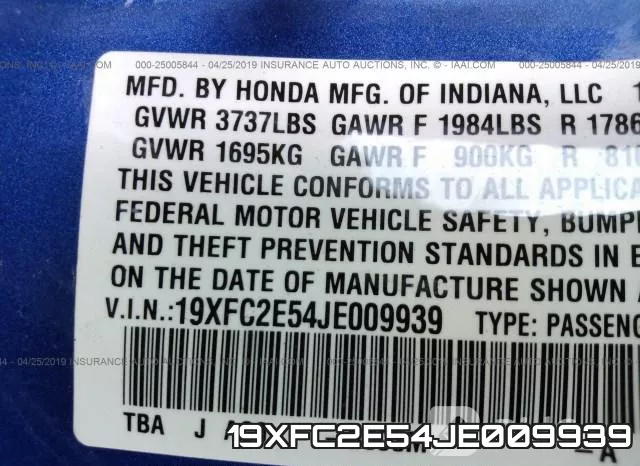 19XFC2E54JE009939 фото 9