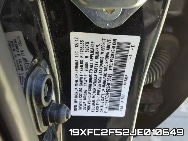 19XFC2F52JE010649 фото 2