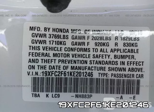 19XFC2F61KE201246 фото 10
