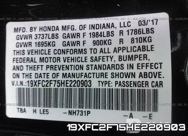 19XFC2F75HE220903 фото 10