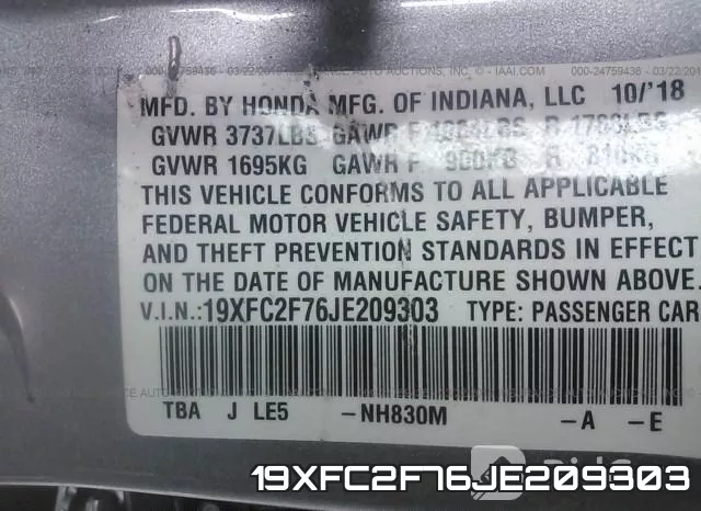 19XFC2F76JE209303 фото 10